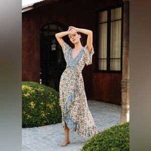 Dahlia Print Bohemian Floral Wrap Dress by Aura - small